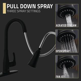 ANZZI Sifo 1-Handle Hands Free Touchless Pull Down Sprayer Kitchen Faucet with Motion Sense and Fan Sprayer in Matte Black KF-AZ301MB