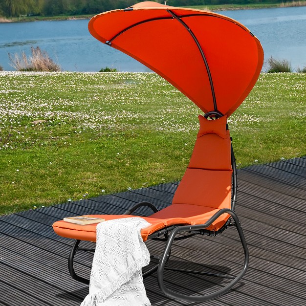 Tangkula Outdoor Chaise Hanging Chair Swing Cushioned Canopy Lounger