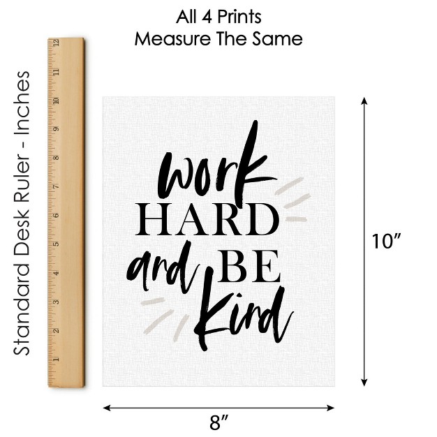 Big Dot Of Happiness Work Hard And Be Kind Unframed Inspirational Quotes Linen Paper Wall Art Set Of 4 Artisms 8 X 10 Inches Black And White