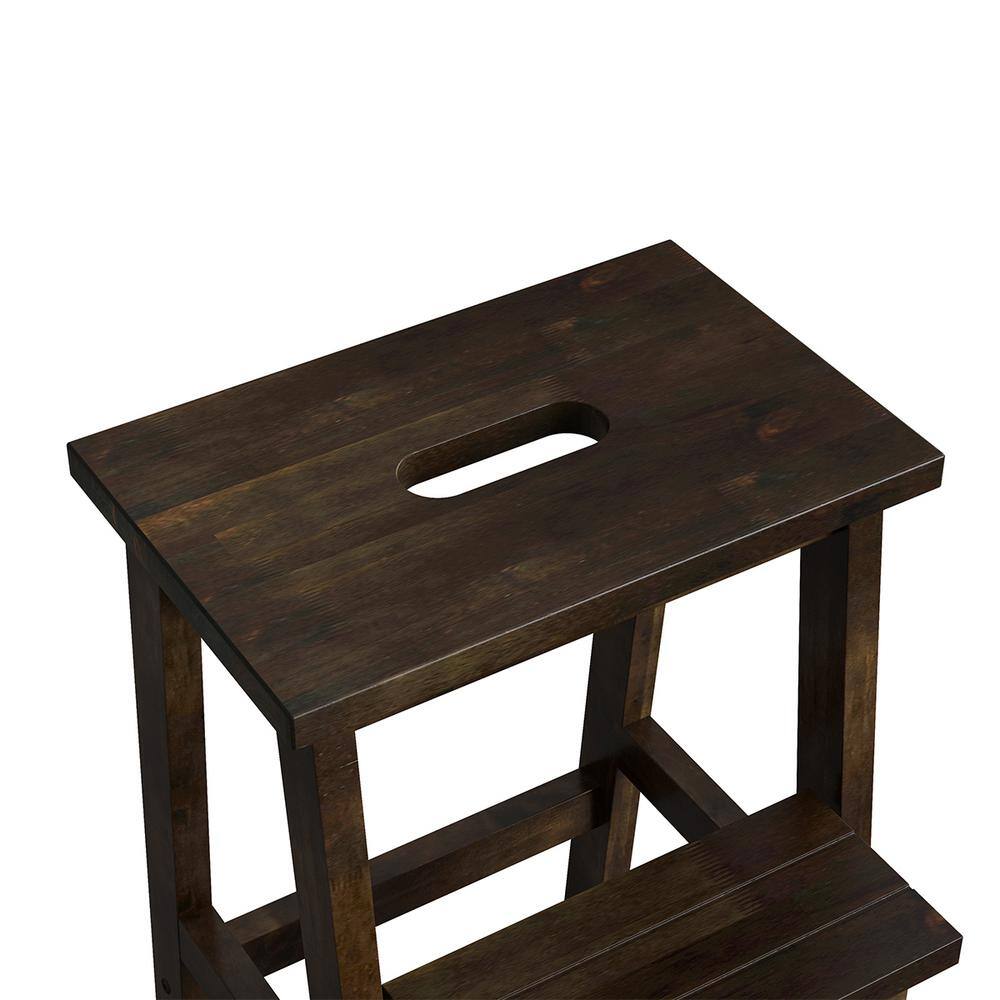 WELLFOR 3-Step Rubber Wood Step Stool 200 lbs. with Convenient Handle in Coffee JV-HGY-10097BN