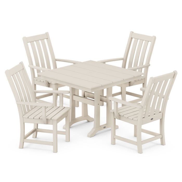 Polywood Vineyard 5-Piece Farmhouse Trestle Arm Chair Dining Set PWS643-1