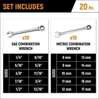 GEARWRENCH 20-Piece SAEMetric Ratcheting Combination Wrench Set 35720-06