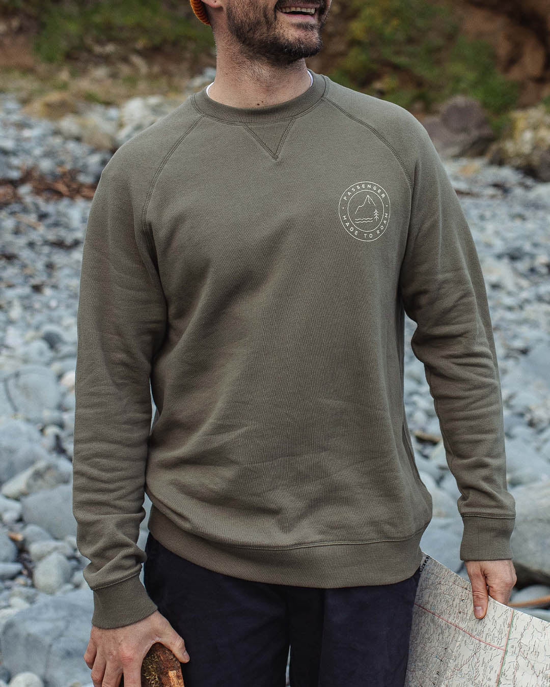 Border Recycled Cotton Sweatshirt - Dusty Olive