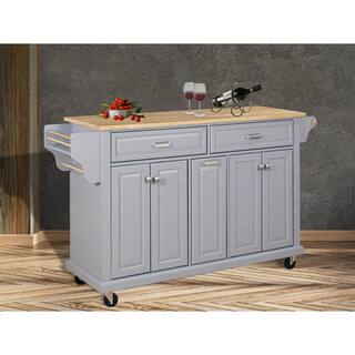 Whatseaso Grey Wood 60.50 in. Kitchen Island with Storage MY23K-110515839