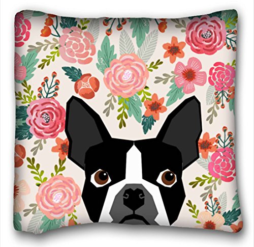 WinHome Boston Terrier Cute Flower Print Pet Portraits Throw Pillow Case Cases Cover Cushion Covers Square Cover Sofa Size 20x20 Inches Two Side