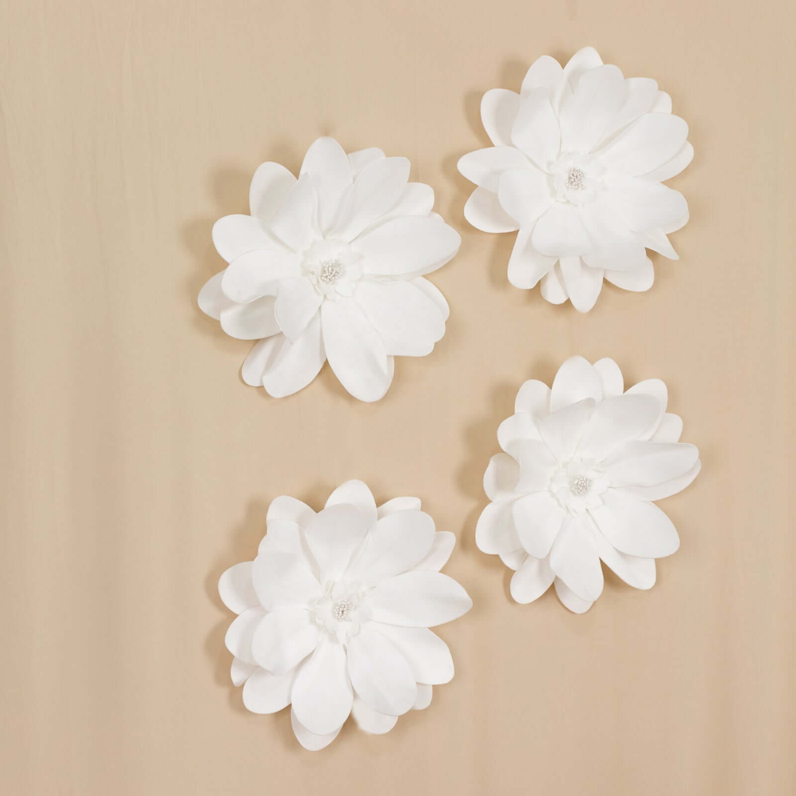 4 Pack White Life-Like Soft Foam Craft Dahlia Flower Heads 12