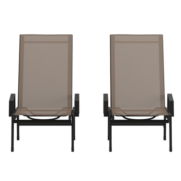 Set of 2 AllWeather Textilene Adjustable Chaise Lounge Chairs with Arms