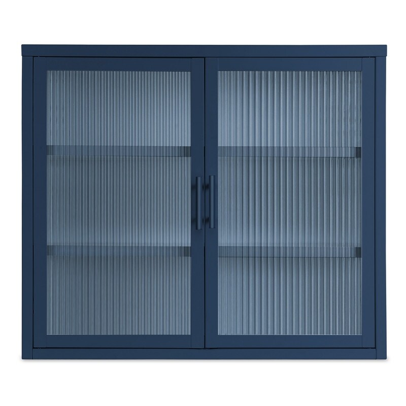 Modern Style Glass Door Wall Cabinet With Detachable Shelves