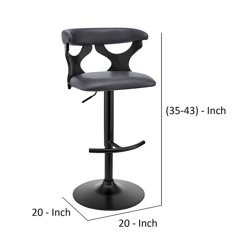 Adjustable Barstool with Curved Cut Out Wooden Back， Black