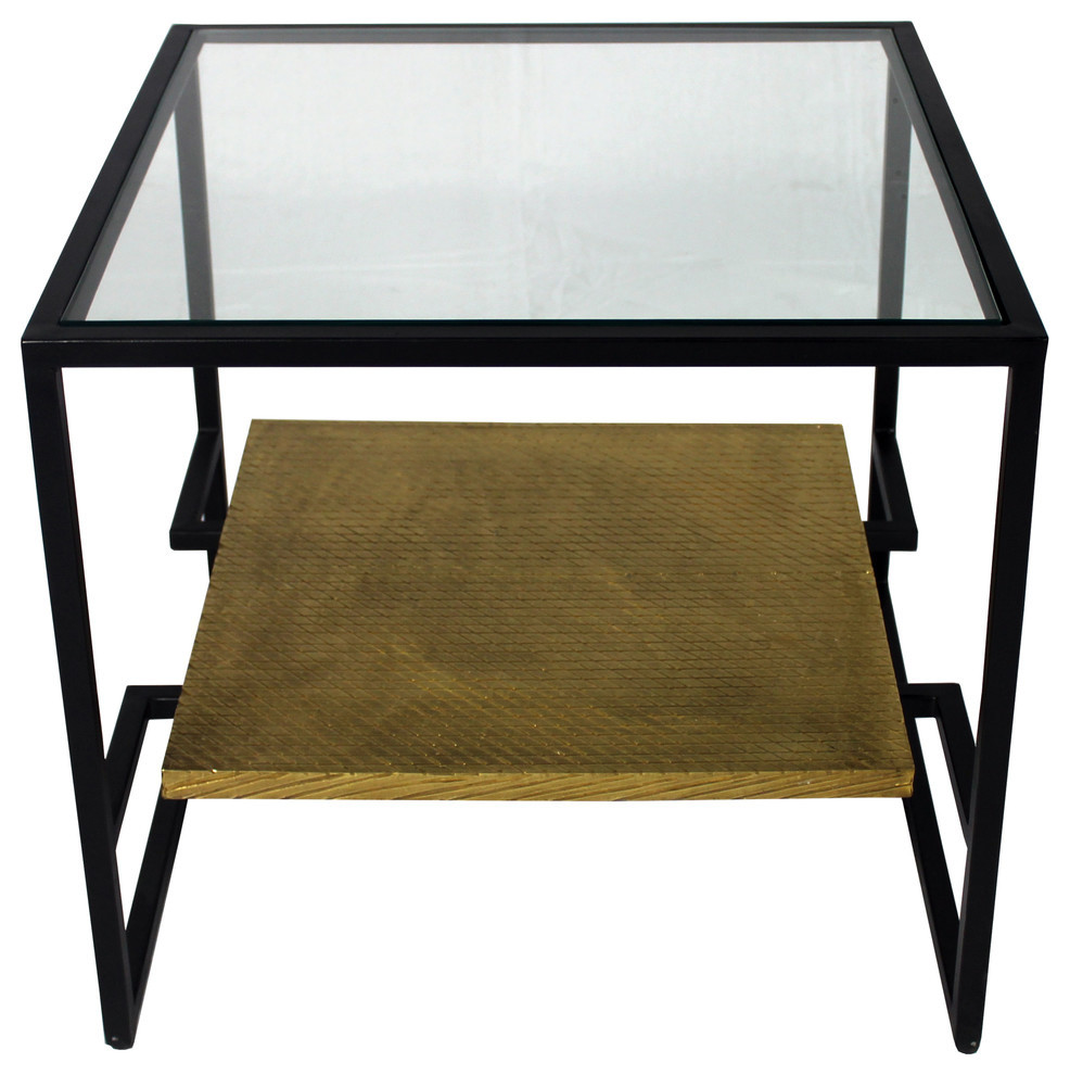 Orlando Cooper End Table on Black Cast Iron Frame with Glass Top and Brass Shelf   Transitional   Side Tables And End Tables   by Moti  Houzz