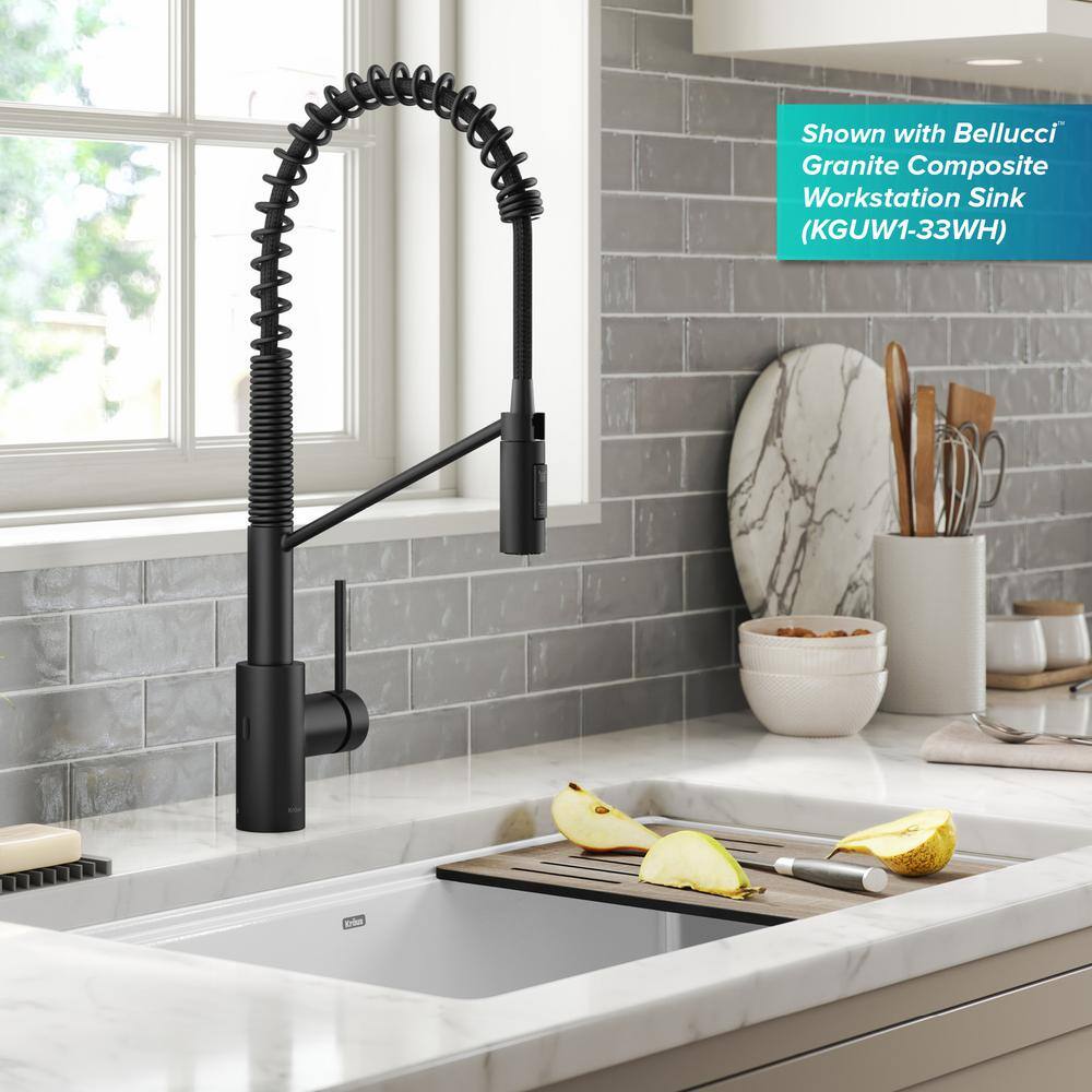 KRAUS Oletto Touchless Sensor Commercial Pull-Down Single Handle Kitchen Faucet in Matte Black KSF-2631MB