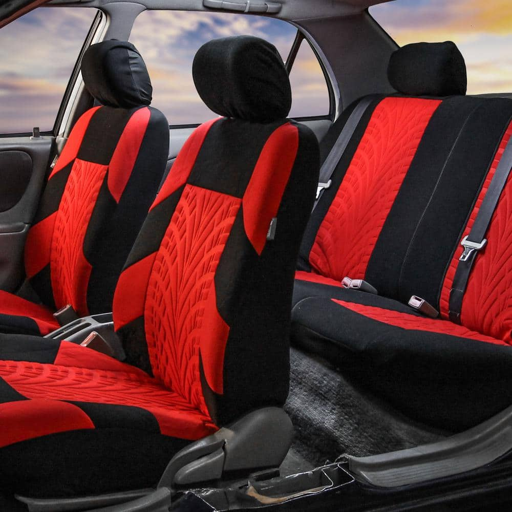 FH Group Polyester 47 in. x 23 in. x 1 in. Travel Master Full Set Car Seat Covers DMFB071RED115