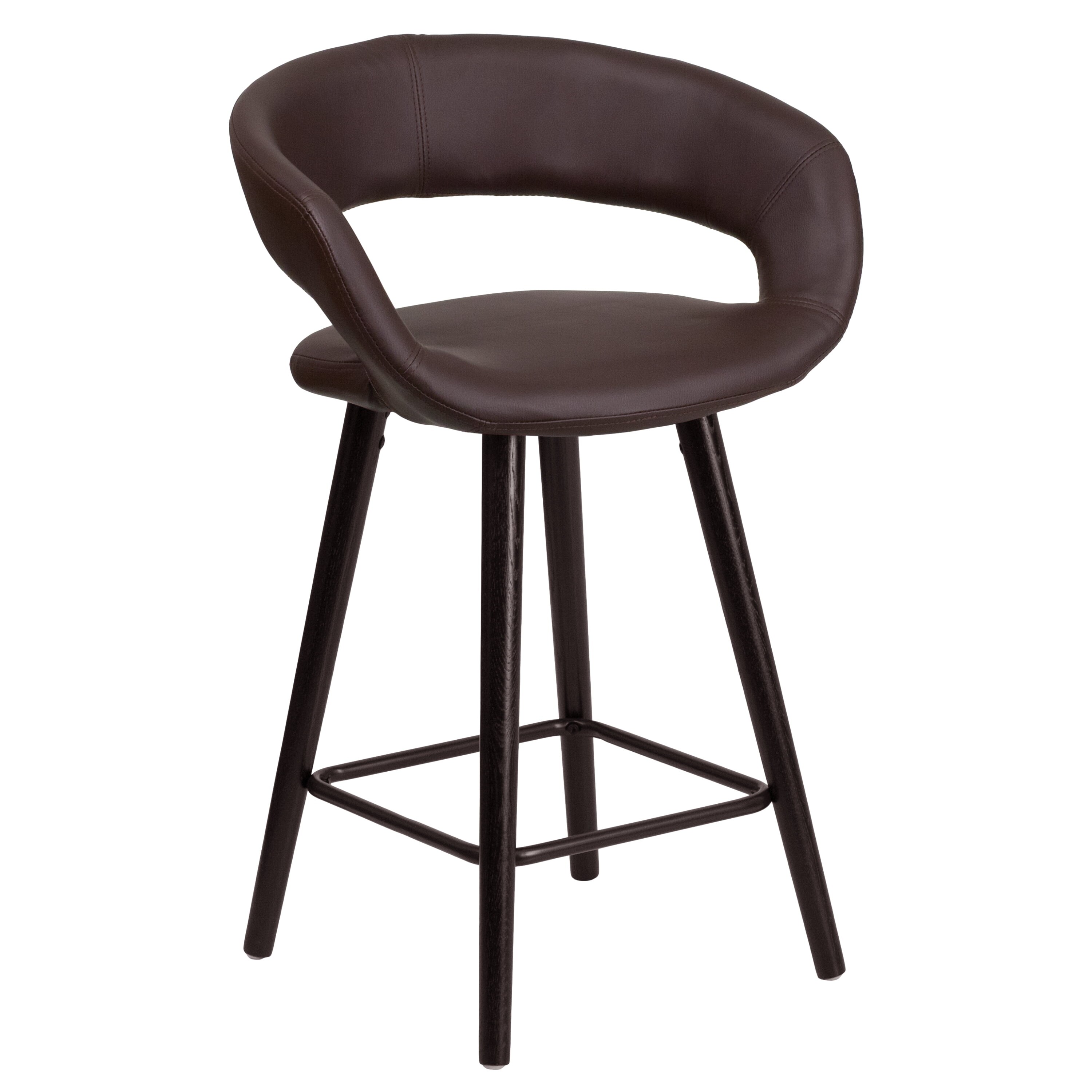 Brynn Series 23.75'' High Contemporary Cappuccino Wood Counter Height Stool in Brown Vinyl