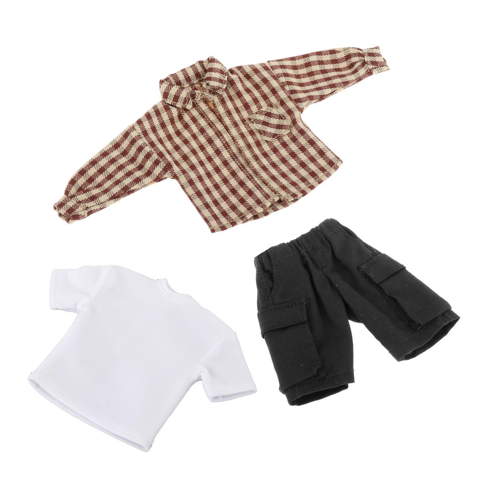 1/12 Scale Shirt T Shirt Pants Set For 6 Inch Doll Model Male Action Figures Yellow Plaid