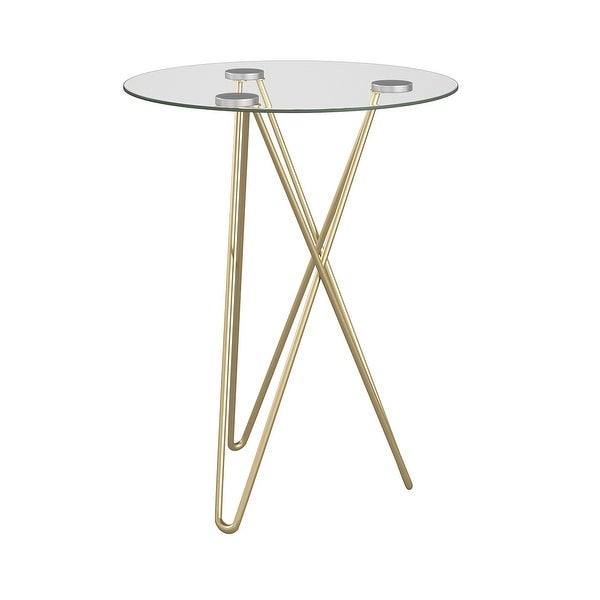 Zoey Round Side Table in Clear Tempered Glass with Matte Brushed Gold Base