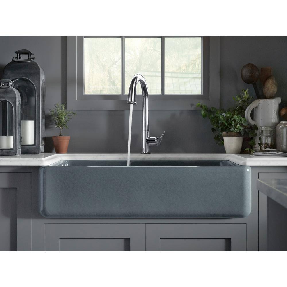 KOHLER Whitehaven Smart Divide Self-Trimming Farmhouse Apron Front Cast Iron 36 in. Double Bowl Kitchen Sink in White K-6427-0