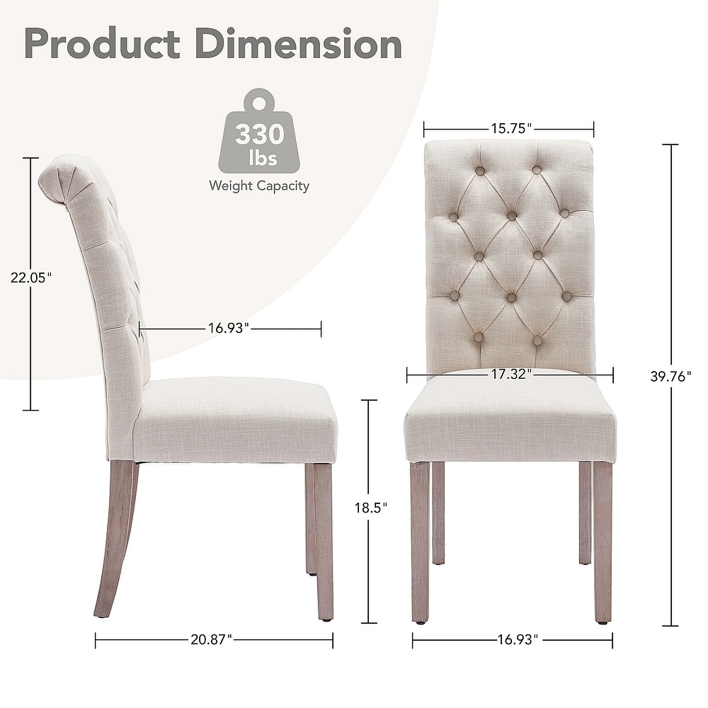 Tufted Dining Chairs Set of 6  Parsons Classic Upholstered Fabric Dining Room Chairs with Wooden Legs and Padded Seat