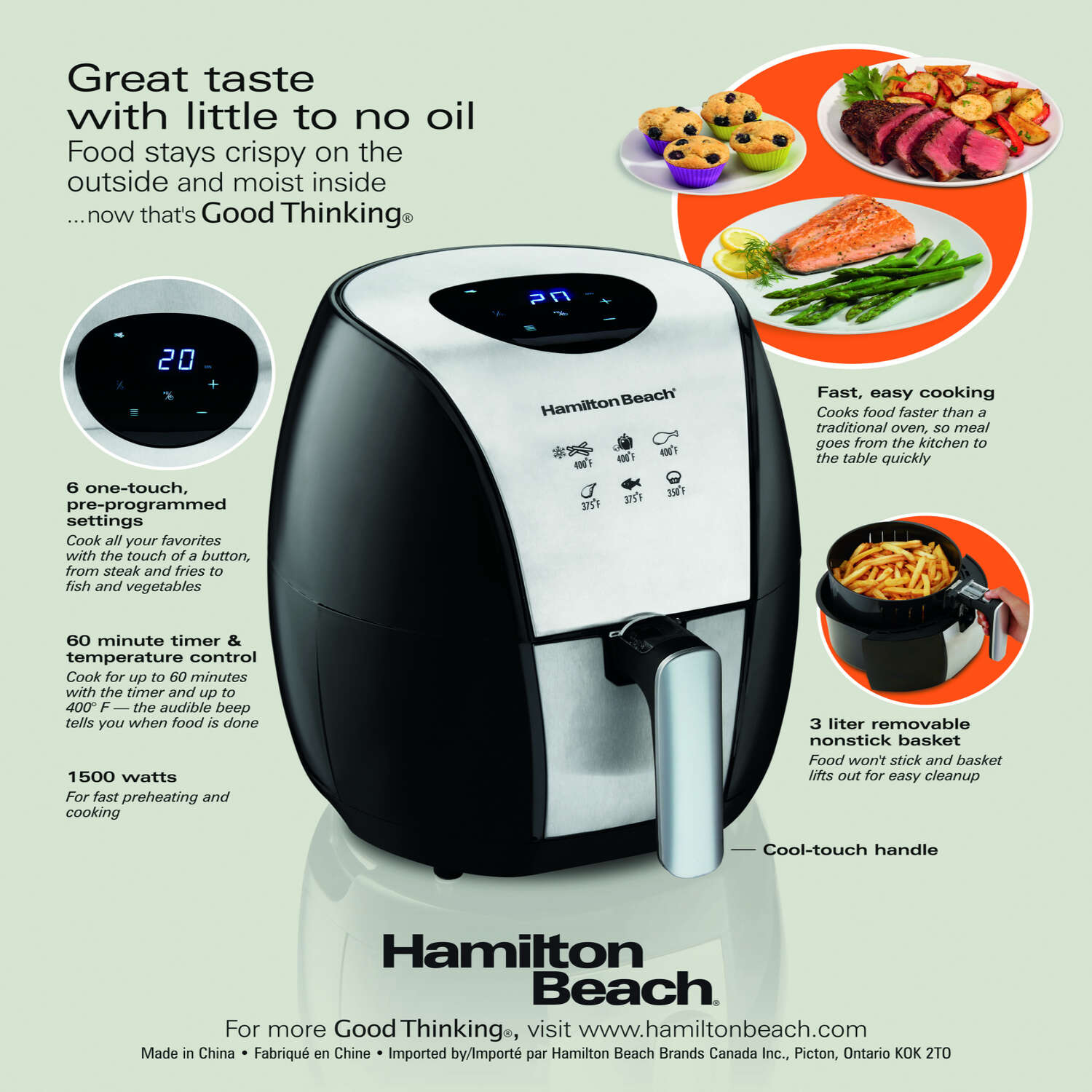 Hamilton Beach Black/Silver 3.4 qt Programmable Air Fryer