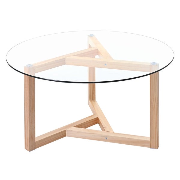 Round Glass Coffee Table Cocktail Table with Tempered Glass Top