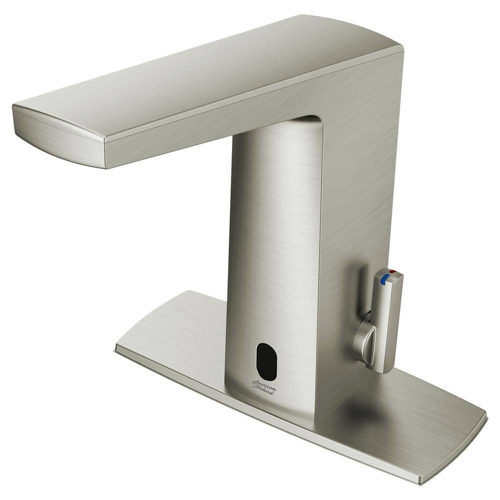 American Standard Paradigm Base Model AC Powered Single Hole Touchless Bathroom Faucet with SmarTherm 1.5 GPM in Brushed Nickel 702B315.295