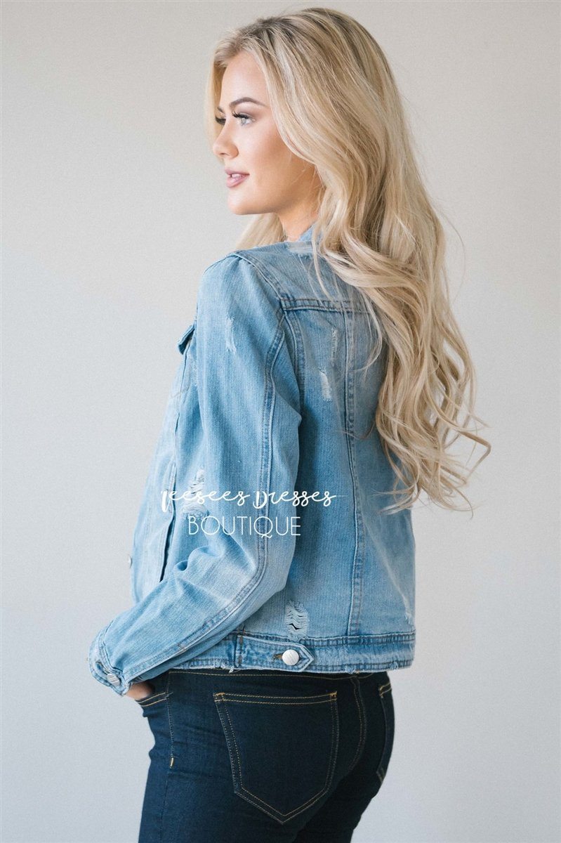 Light Denim Distressed Jean Jacket