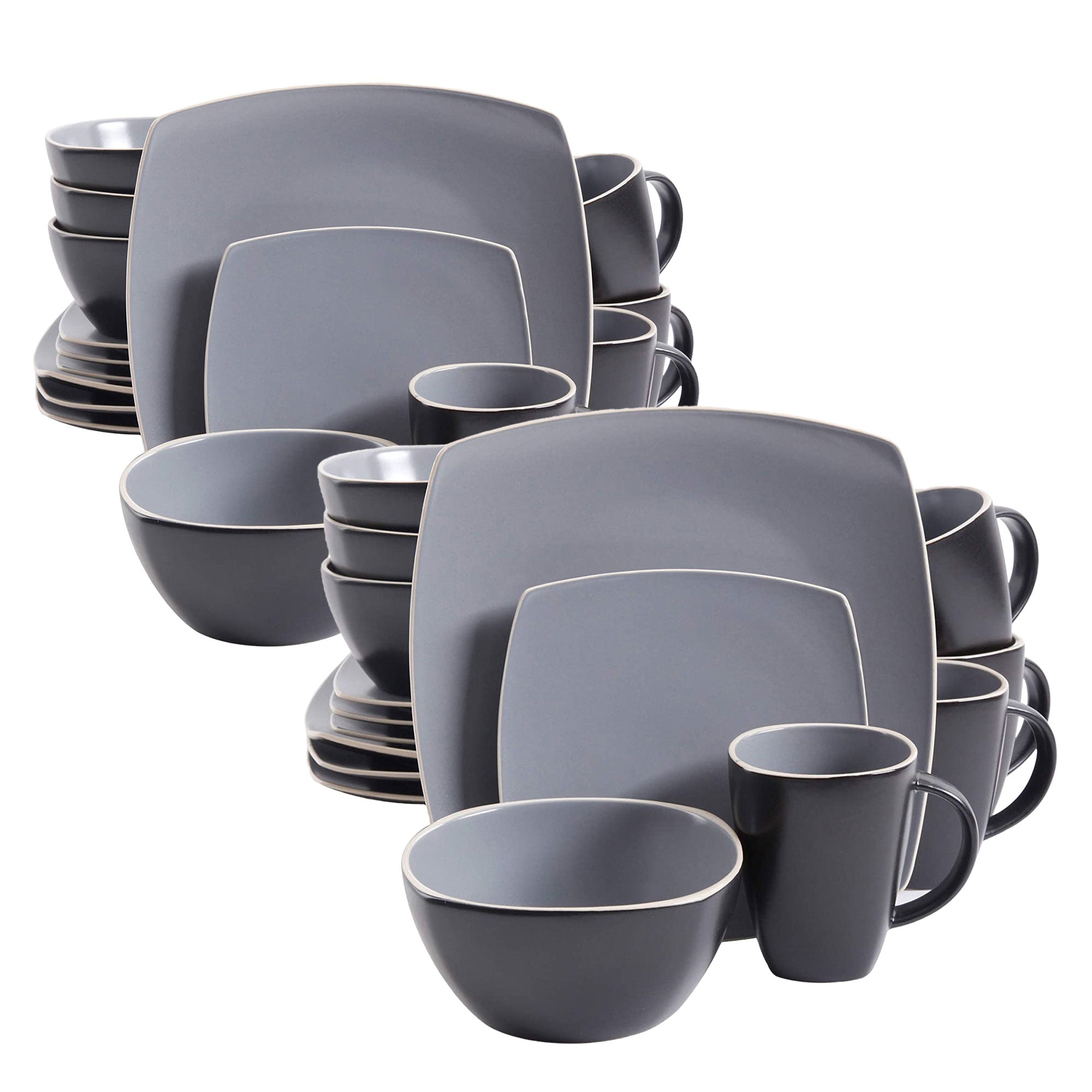 Gibson Elite Soho Lounge 16 Piece Plates, Bowls, & Mugs Dinnerware Set (2 Pack)