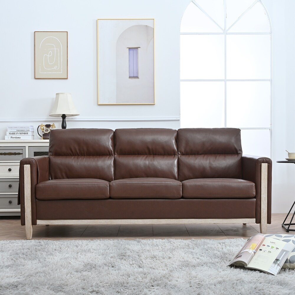 Solid Wood 3 Seater Sofa with Removable Cushions and Side Storage