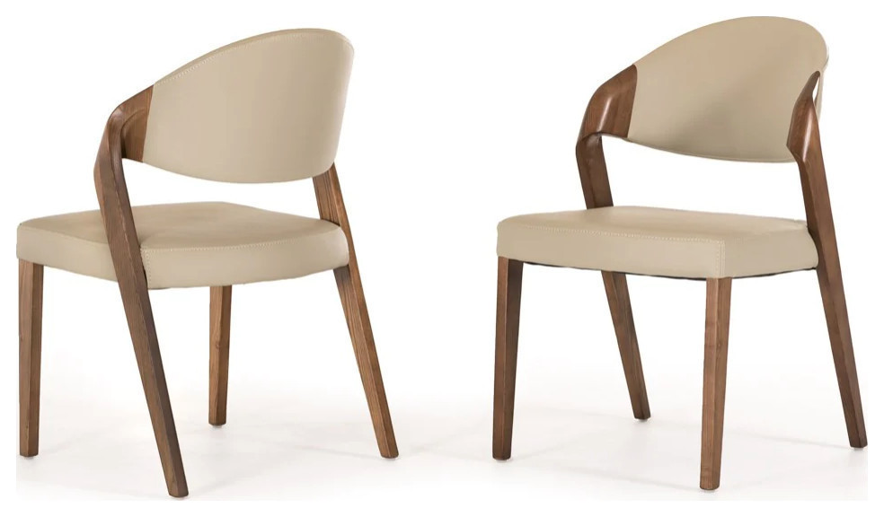 Nicola Mid  Century Beige and Walnut Dining Chair  Set of 2   Contemporary   Dining Chairs   by V.S.D Furniture  Houzz