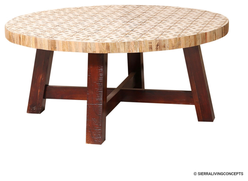 Solid Wood 2 Tone Round Coffee Table   Rustic   Coffee Tables   by Sierra Living Concepts Inc  Houzz