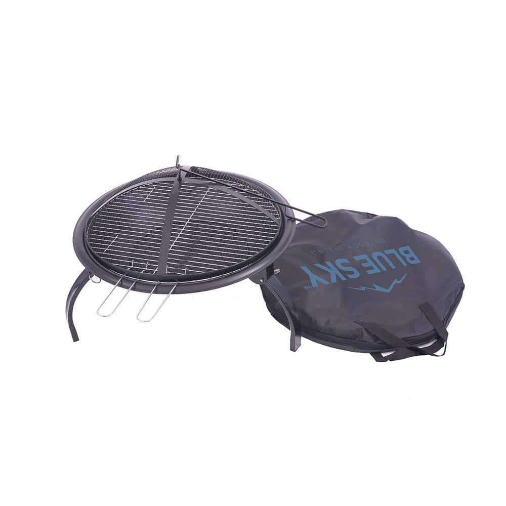 BLUE SKY OUTDOOR LIVING 21.25 in. Round Steel Portable Wood Fire Pit with Folding Legs， Carry Bag， Screen， Screen Lift， Log Grate， Cooking Grid WBPFP22