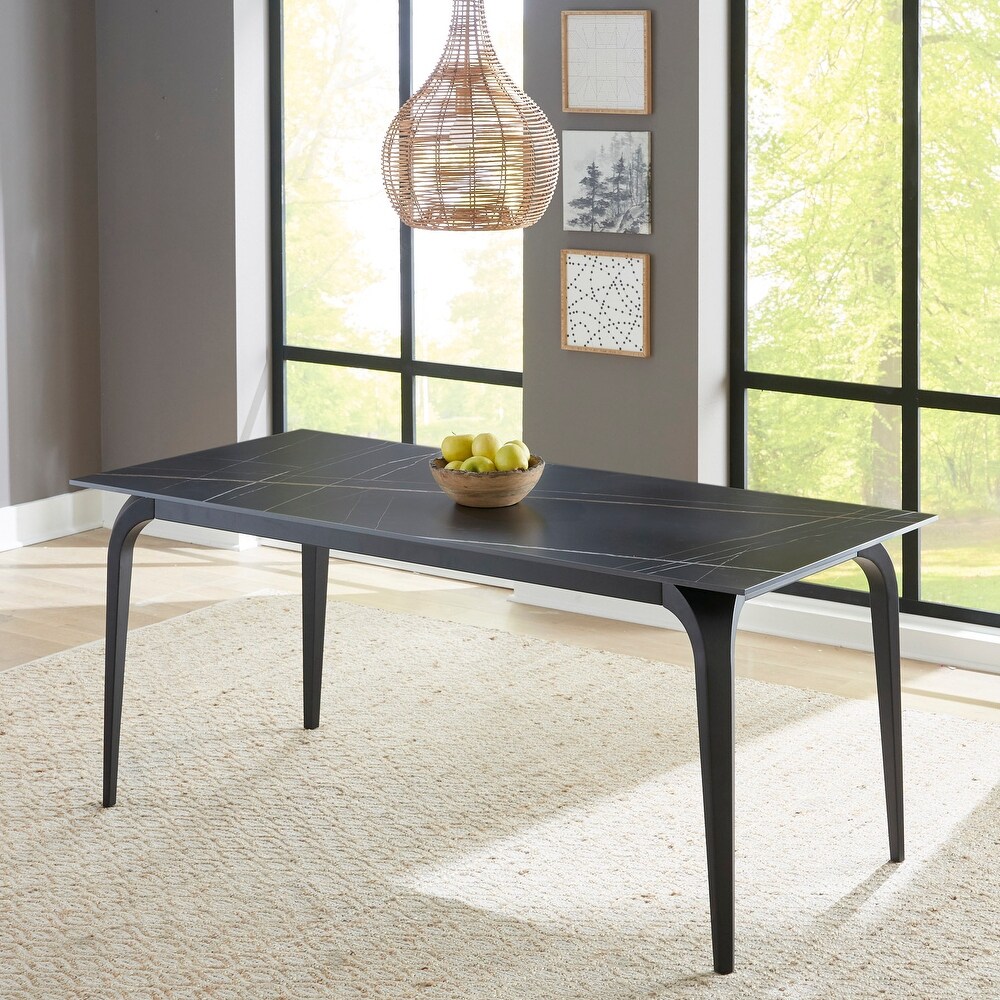 Nicoya Stone Top Rectangular Dining Table in Black Stone and Black Metal   30\