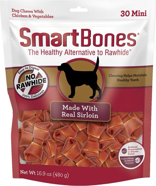 SmartBones Sirloin Minis Real Chicken， Vegetables and Sirloin Dog Treats， 30 count