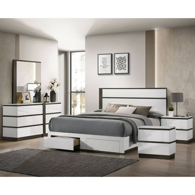 5pc Queen Pape Set Bed With Foot Drawer White metallic Gray Mibasics