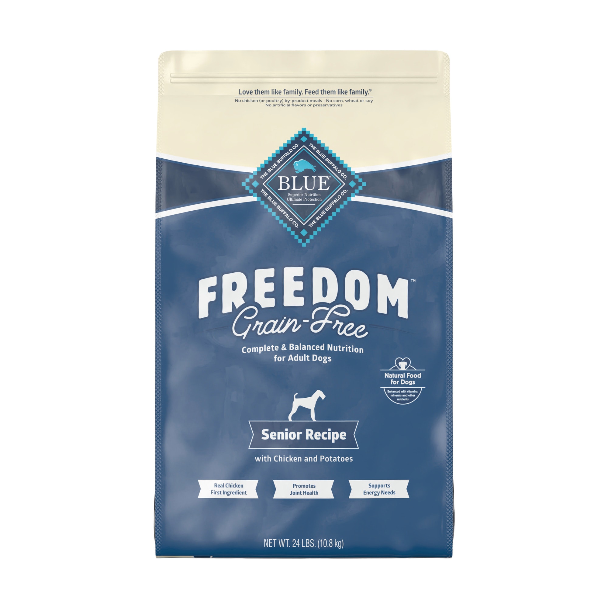 Blue Buffalo Blue Freedom Grain-Free Senior Chicken Recipe Dry Dog Food， 24 lbs.