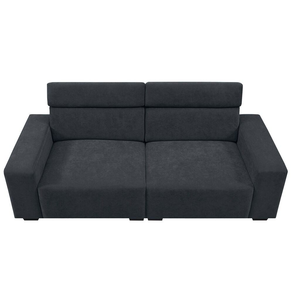 2 in1 Chaise Lounge Sofa Velvet Sectional Loveseat with Adjustable Headrest  Livingroom Loveseat Sleeper  Recliner Settee  Black