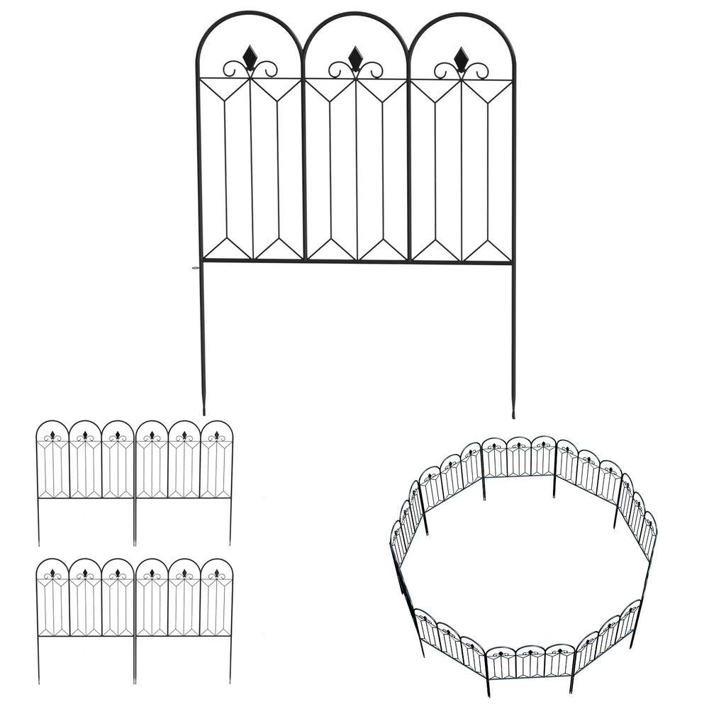 Kingdely 20 ft. W x 31.5 in. H Black Steel Garden Fence Panel Rustproof Decorative Garden Fence (10-Pack) WFKF170141-02