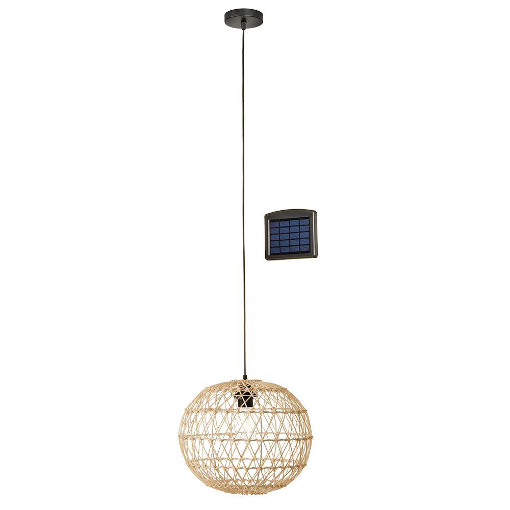 Hampton Bay Ashville 1-Light Brown Rattan Solar LED Outdoor Pendant Light with Remote Solar Panel 99100