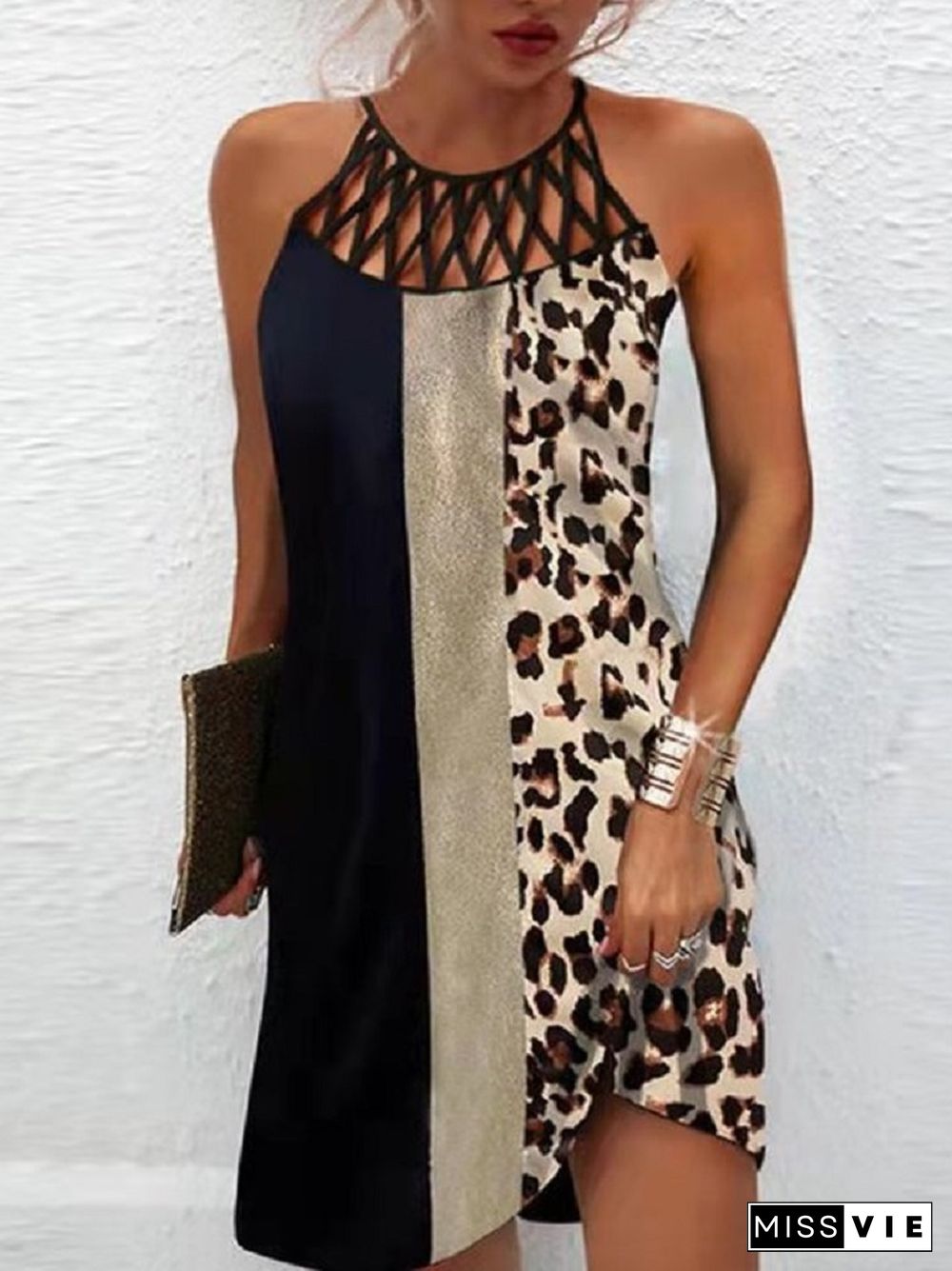 National Printed Mesh Sleeveless Casual Dress