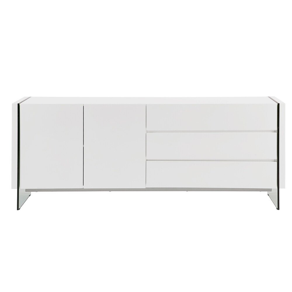 IL VETRO buffet server in high gloss white lacquer with clear glass.