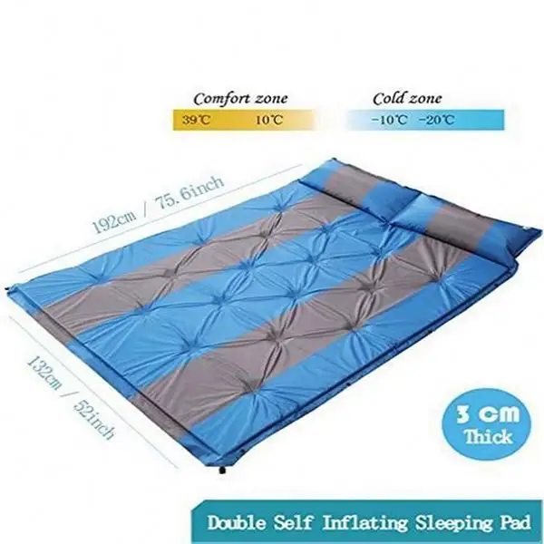 Comfortable double self inflating air sleeping pad for outdoor camping and backpacking