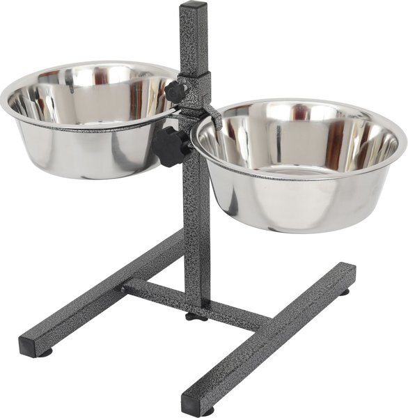 Iconic Pet Adjustable Stainless Steel Elevated Dog Bowl， H Design