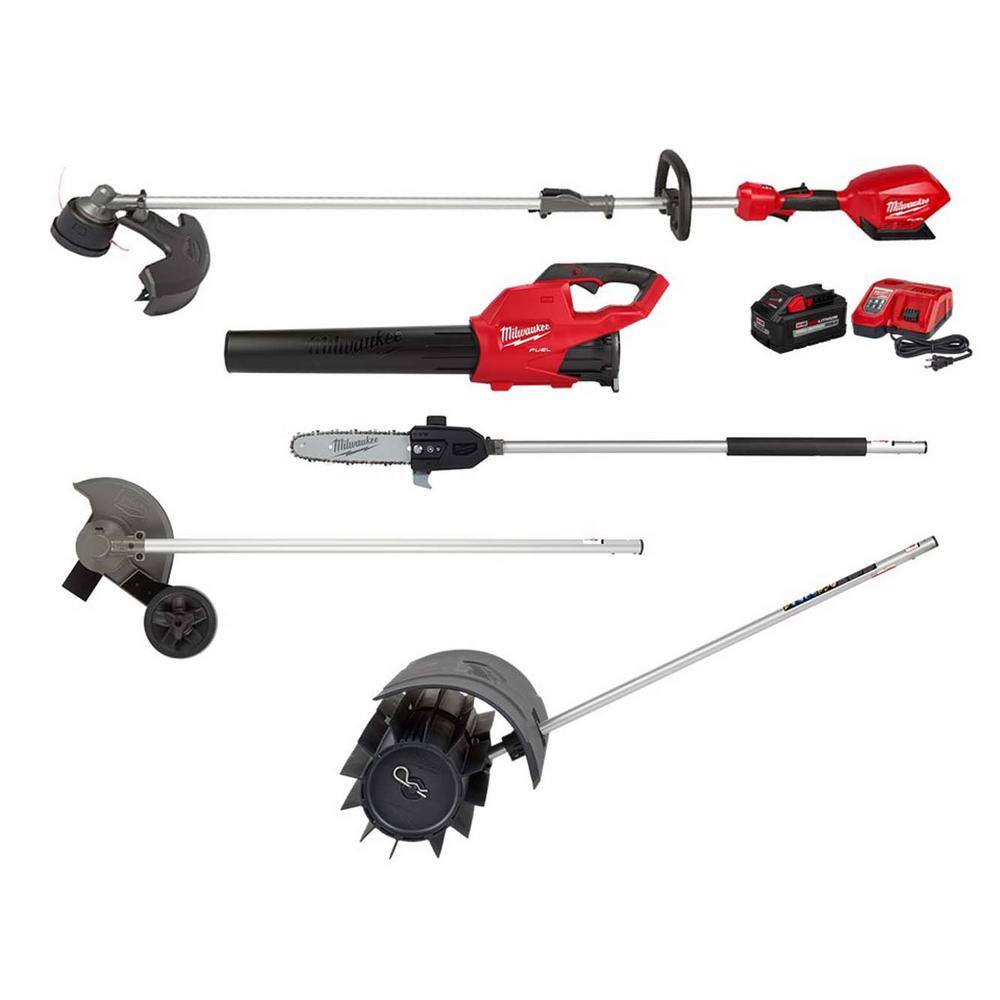 MW M18 FUEL 18-Volt Lith-Ion Brushless Cordless Electric String TrimmerBlower Combo Kit wBroom Pole Saw Edger (5-Tool) 3000-21-49-16-2740-49-16-2720-49-2718