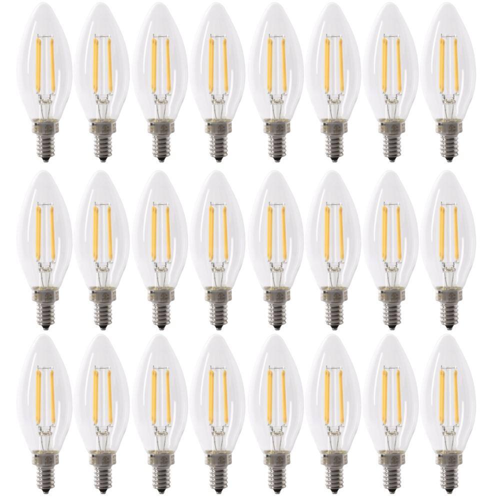 Feit Electric 40-Watt Equivalent B10 E12 Candelabra Dimmable CEC Clear Glass Chandelier LED Light Bulb in Bright White 3000K (24-Pack) BPCTC40930CAFIL46