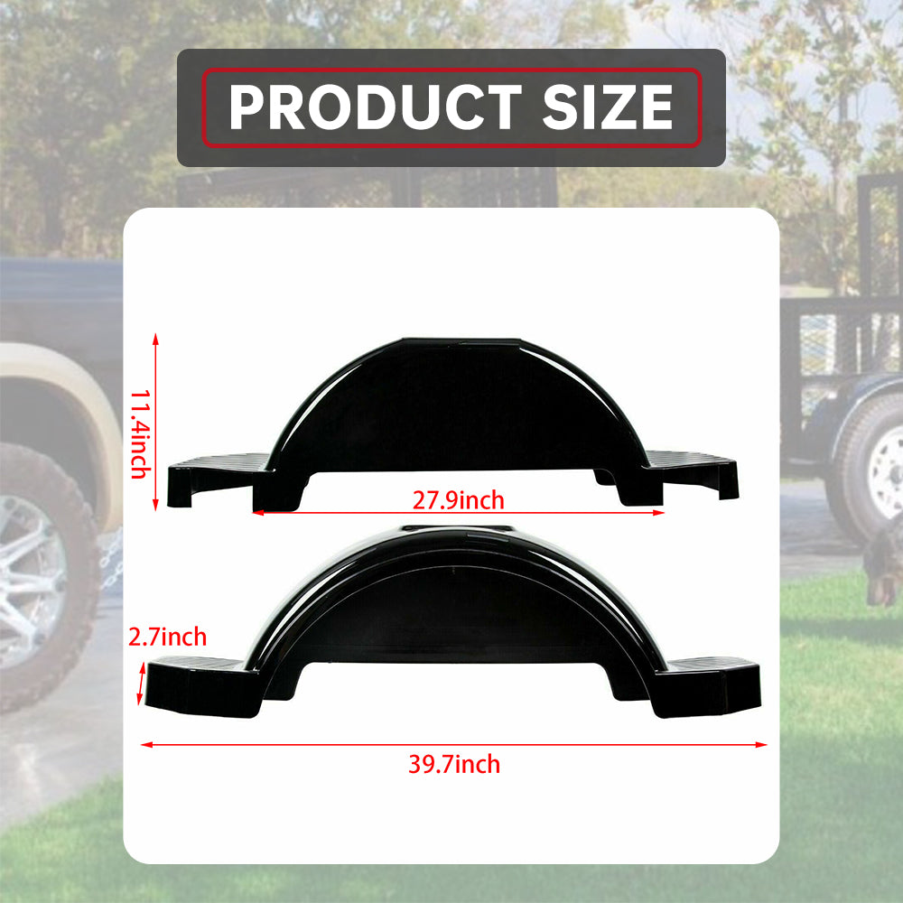 HECASA Black Pair of Single Axle Trailer Fenders Fits 13 Inch Wheels Tire Size Skirt Boat - 39.7