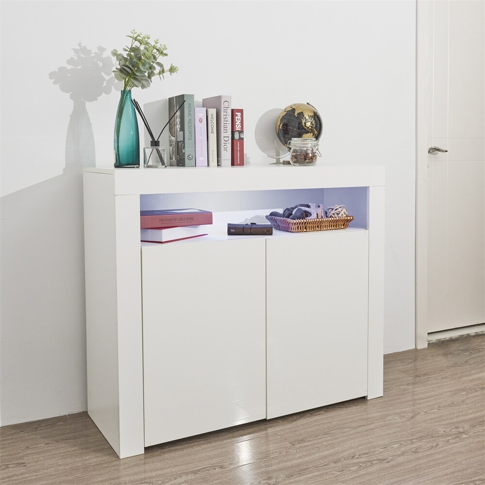 Modern Sideboard Storage Cabinet with LED Light and 2 Doors