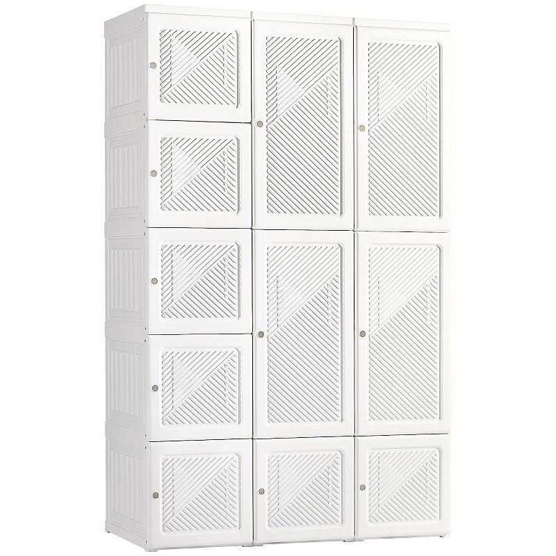 HOMCOM Portable Wardrobe Closet， Bedroom Armoire， Foldable Clothes Organizer with Cube Storage， Hanging Rods， and Magnet Doors， White