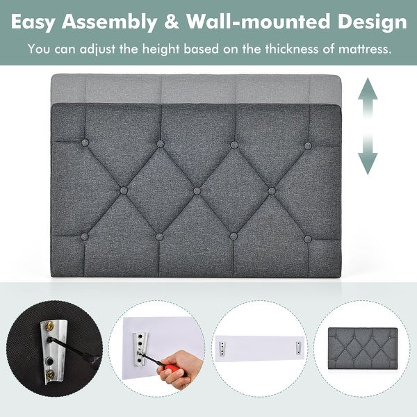 Costway Twin Wall-mounted Headboard Linen Fabric Upholstered Padded - - 36108493