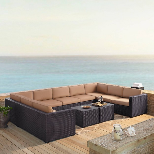 Crosley 7pc Biscayne Outdoor Steel Wicker Patio Sectional Set Furniture Set With Two Coffee Tables Mocha