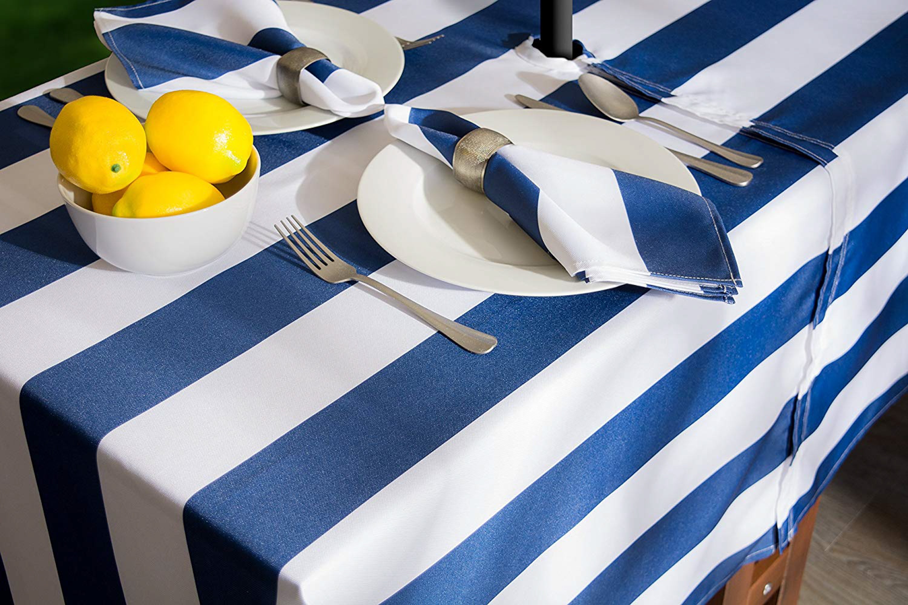 Nautical Blue Cabana Stripe Outdoor Tablecloth With Zipper 60 Round