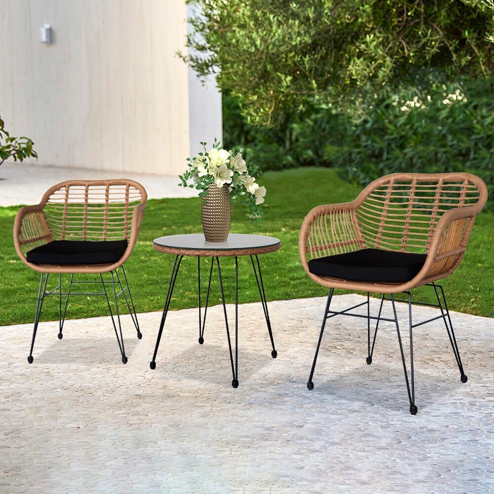 3pcs Wicker Rattan Patio Conversation Set